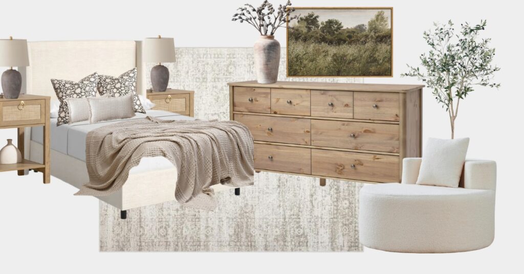 Neutral modern farmhouse bedroom inspiration